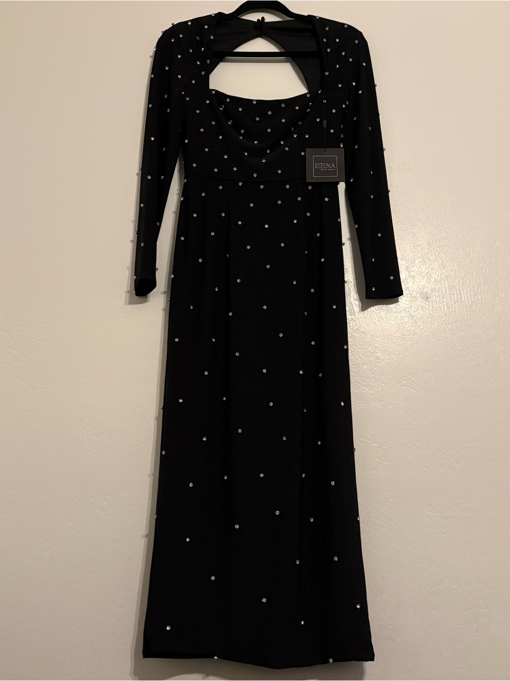 Irena for a Mac Duggal Long-Sleeve Black Maxi Dress with Sparkle Accents NWT